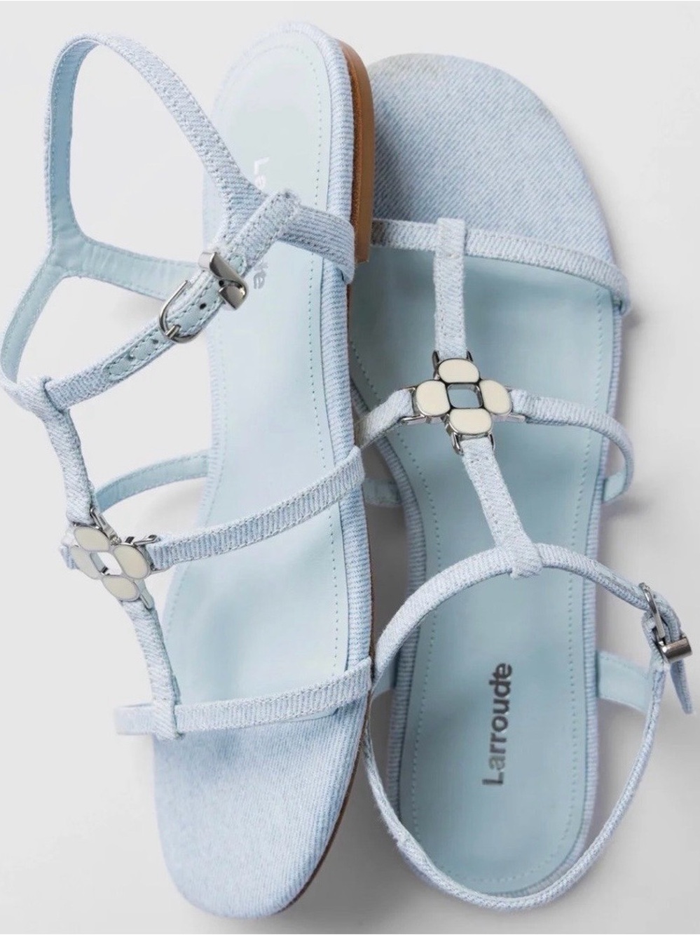 Larroude Light Blue Denim Flat Sandals Women's Size 8